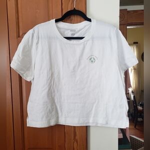 VS PINK Boxy White Cropped T-Shirt with Green Mother Earth Logo Large